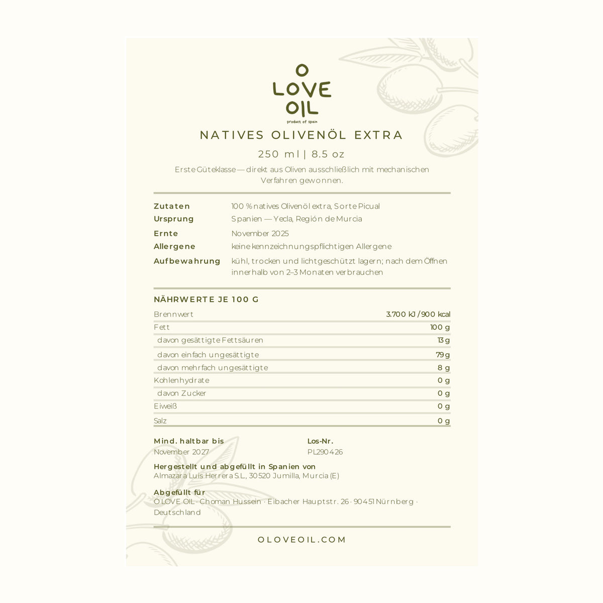 O LOVE OIL — Natives Olivenöl Extra